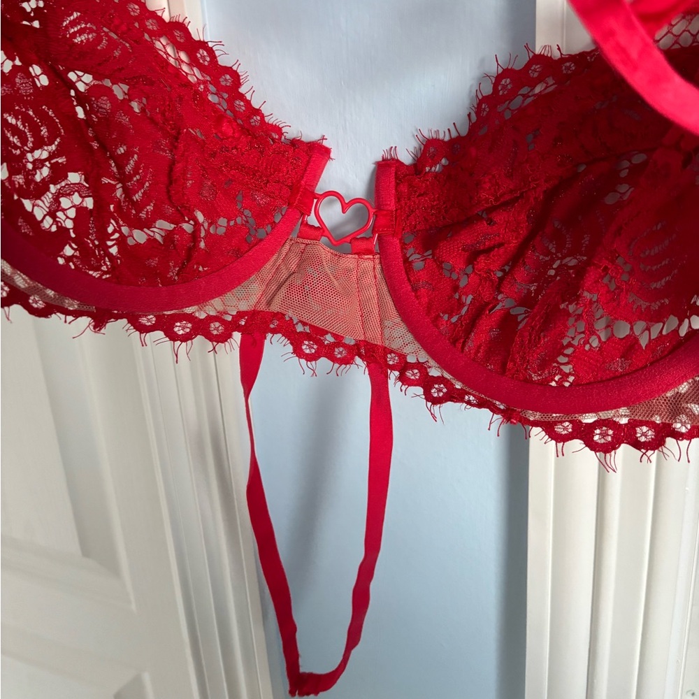 For Love & Lemons Rosa Lace Underwire Bra in Red XL - Picture 13 of 13